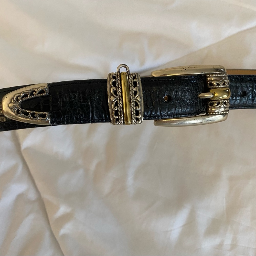Brighton Vintage Gold Black Silver Embossed Leather Belt